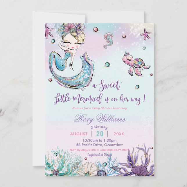 Chic Blonde Mermaid Baby Shower Under the Sea Girl Invitation (Front)