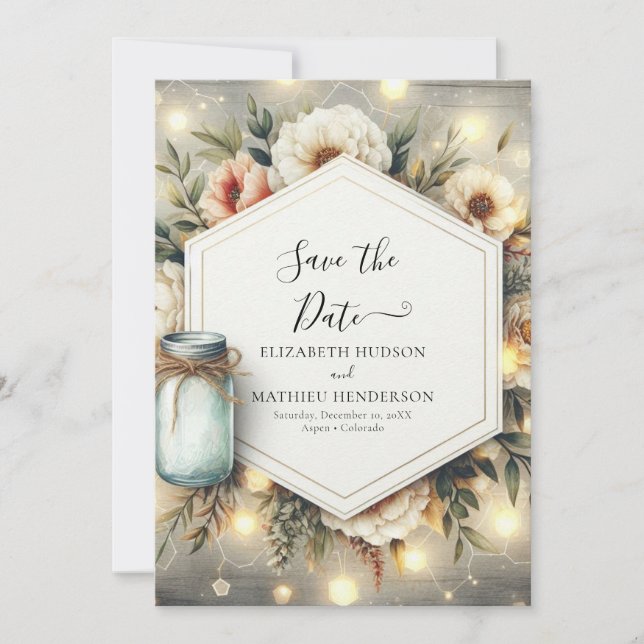  Chic Bloom Mason Jar Wedding  Save The Date (Front)