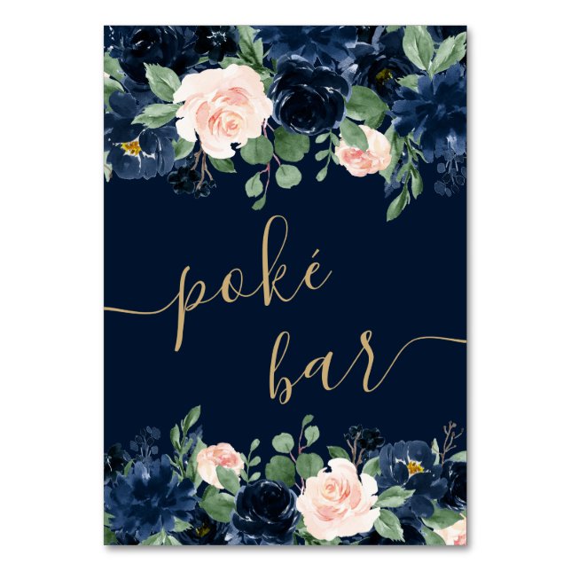 Chic Bloom | Navy Blue and Blush Floral Guestbook Table Number (Front)