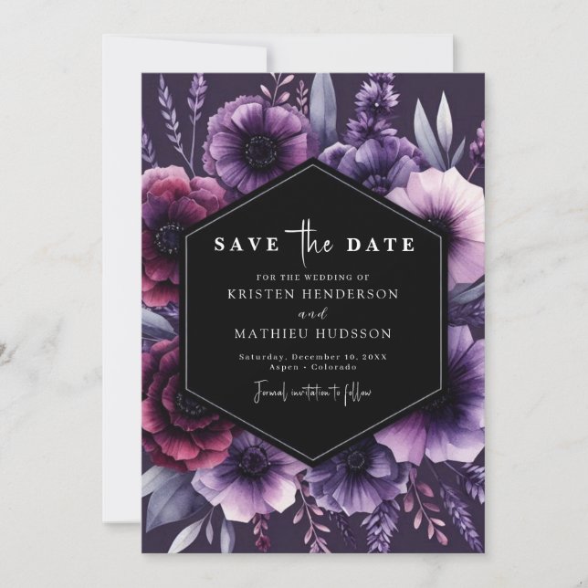 Chic Bloom Purple Floral Wedding Save The Date (Front)