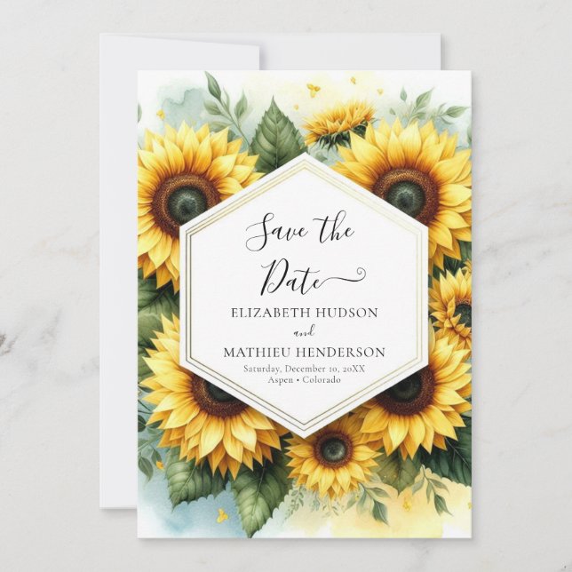 Chic Bloom Sunflower Wedding Save The Date (Front)