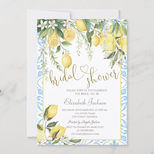 Chic Blooming Lemons Bridal Shower  Invitation (Front)