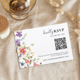 Chic Blooming Wild Flowers QR Code Wedding RSVP Card