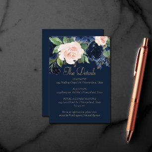 Chic Blooms   Dark Navy and Blush Guest Details Enclosure Card