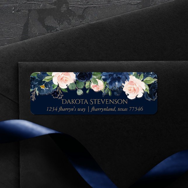 Chic Blooms | Dark Navy Blue and Blush Address (Creator Uploaded)