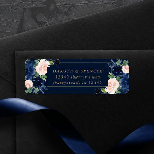 Chic Blooms   Dark Navy Blue and Blush Address