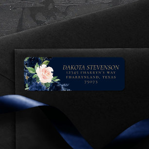 Chic Blooms   Dark Navy Blue and Blush Address