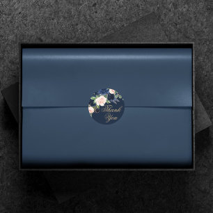 Chic Blooms   Dark Navy Blue and Blush Pink Floral Classic Round Sticker