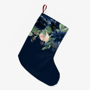 Chic Blooms Dark Navy Blue and Blush Pink Floral Small Christmas Stocking