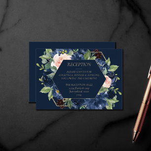 Chic Blooms Dark Navy Blue and Blush Reception Enclosure Card