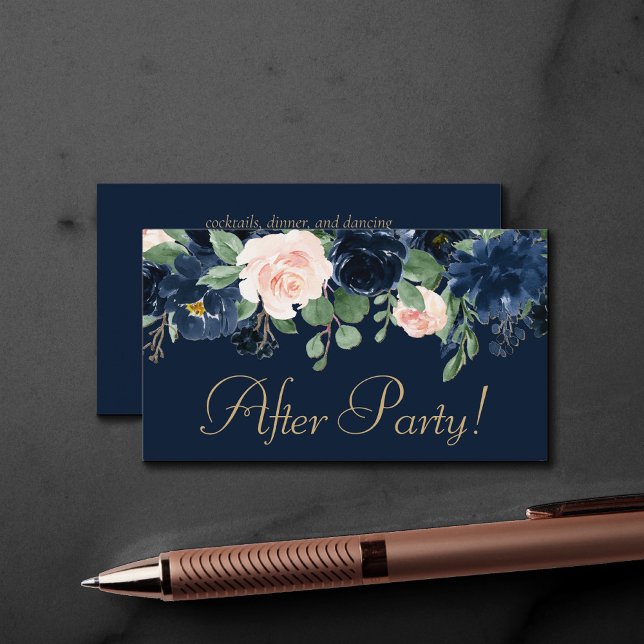 Chic Blooms | Dark Navy Blue and Blush Reception Enclosure Card (Creator Uploaded)