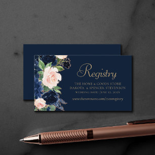 Chic Blooms Dark Navy Blue and Blush Website Enclosure Card
