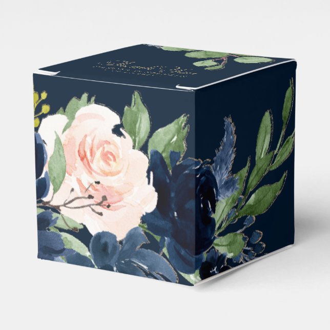 Chic Blooms | Dark Romantic Navy Blue and Blush Favour Box (Front Side)