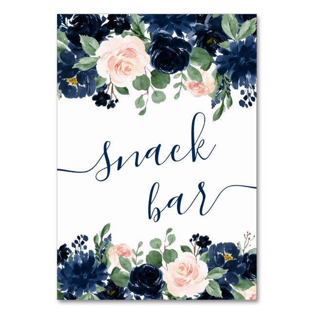 Chic Blooms | Navy and Blush Floral Dessert Bar Table Number (Front)