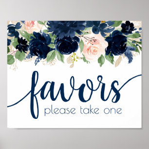Chic Blooms Navy and Blush Floral Favours Poster