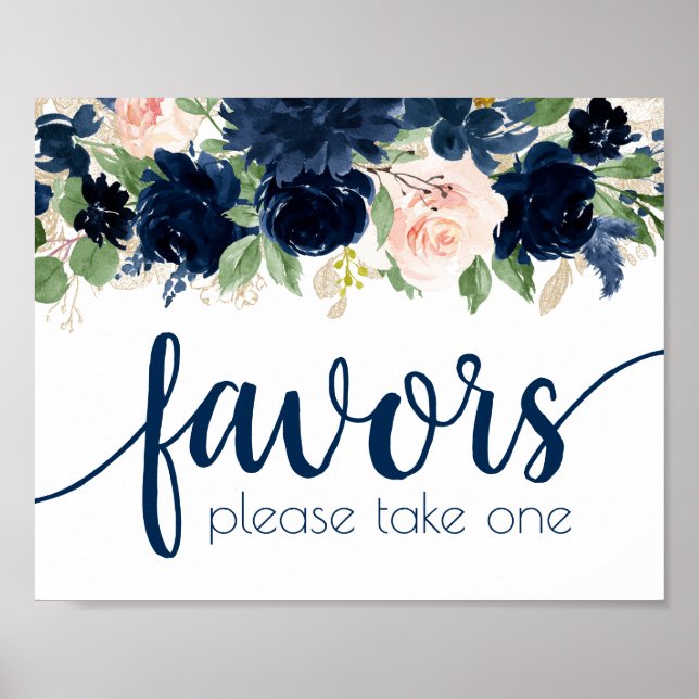 Chic Blooms | Navy and Blush Floral Favours Poster (Front)