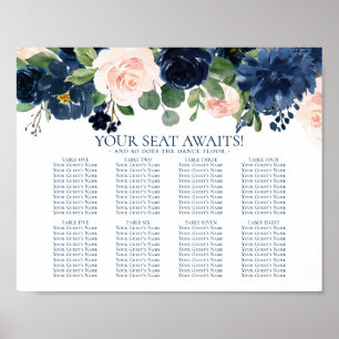 Chic Blooms   Navy and Blush Floral Seating Chart