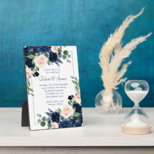 Chic Blooms   Navy and Blush Keepsake Invitation Plaque