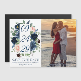 Chic Blooms   Navy and Blush Photo Save the Date Magnetic Invitation