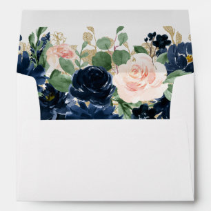 Chic Blooms Navy Blue and Blush Floral Address Envelope