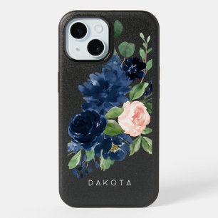 Chic Blooms   Navy Blue and Blush Floral Monogram