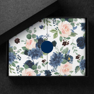 Chic Blooms   Navy Blue and Blush Floral Pattern Tissue Paper