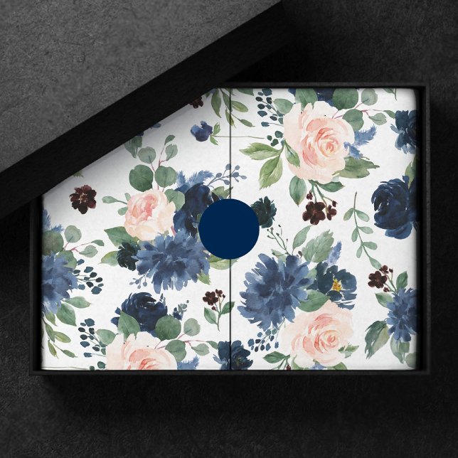 Chic Blooms | Navy Blue and Blush Floral Pattern Tissue Paper (Creator Uploaded)