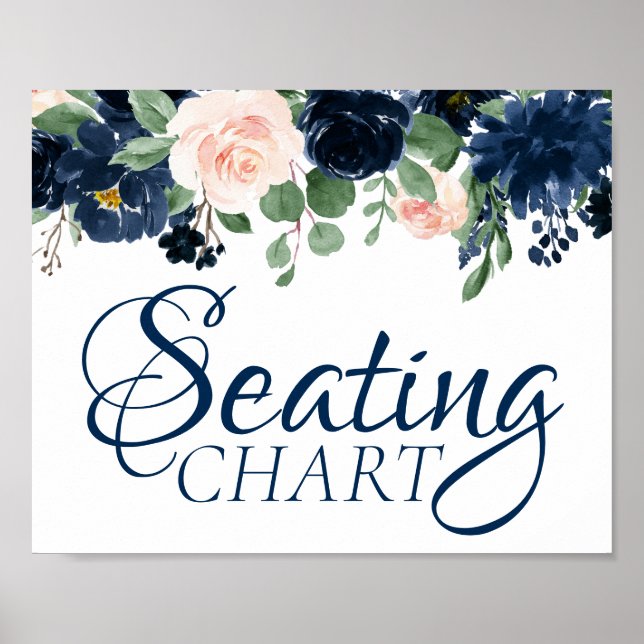Chic Blooms | Navy Blue and Blush Floral Seating Poster (Front)