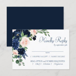Chic Blooms Navy Blue and Blush Frame Entree RSVP Card