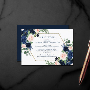 Chic Blooms Navy Blue and Blush Guest Details Enclosure Card