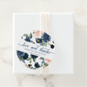 Chic Blooms Navy Blue and Blush Love and Thanks Favour Tags