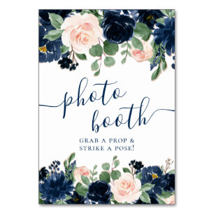 Chic Blooms   Navy Blue and Blush Photo Booth Table Number