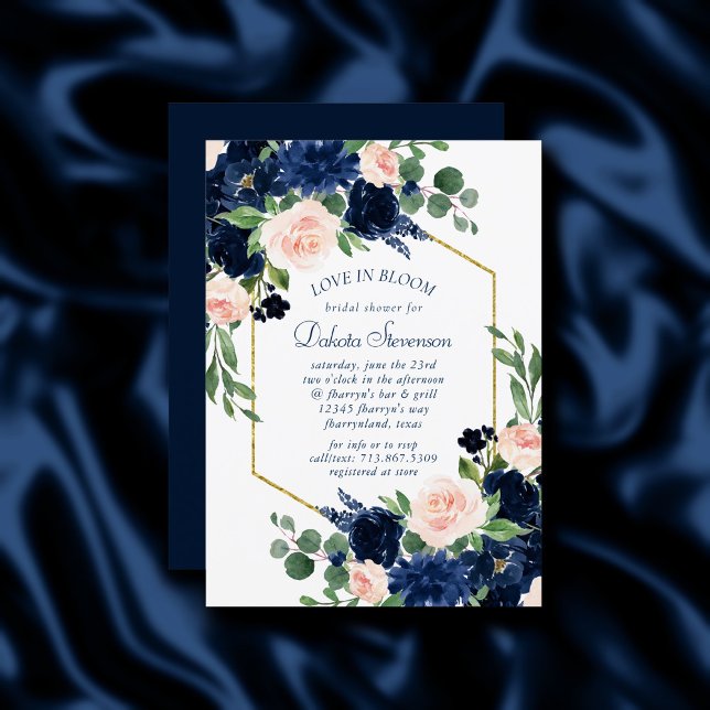 Chic Blooms | Navy Blue and Blush Pink Baby Shower Invitation (Creator Uploaded)