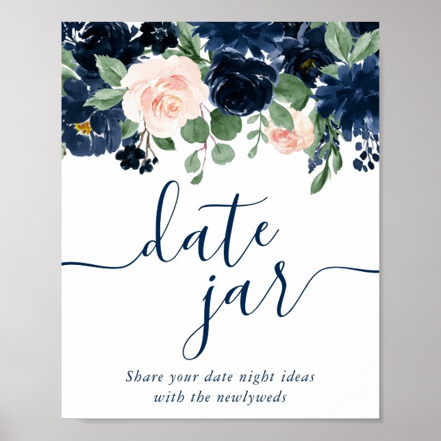 Chic Blooms | Navy Blue and Blush Pink Date Jar Poster (Front)