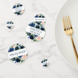 Chic Blooms Navy Blue and Blush Pink Floral Confetti
