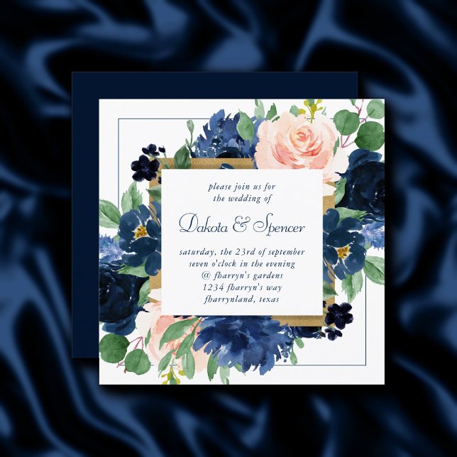 Chic Blooms | Navy Blue and Blush Pink Floral Invitation (Creator Uploaded)