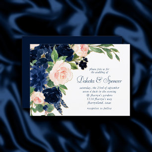 Chic Blooms Navy Blue and Blush Pink Floral Invitation