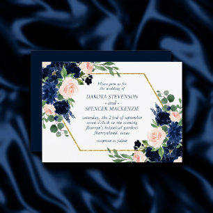 Chic Blooms Navy Blue and Blush Pink Floral Invitation
