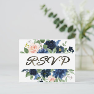 Chic Blooms   Navy Blue and Blush Pink Response Postcard