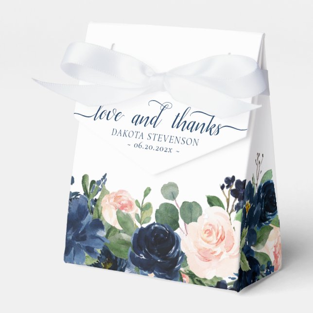 Chic Blooms | Navy Blue and Blush Pink Rose Floral Favour Box (Front Side)