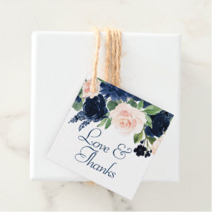 Chic Blooms Navy Blue and Blush Pink Rose Floral Favour Tags