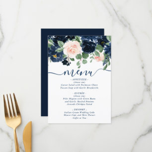 Chic Blooms Navy Blue and Blush Pink Rose Floral Menu
