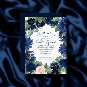 Chic Blooms   Navy Blue Blush Floral Bridal Shower Invitation
