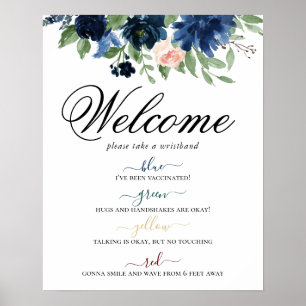 Chic Blooms Navy Blush Floral Social Distancing Poster