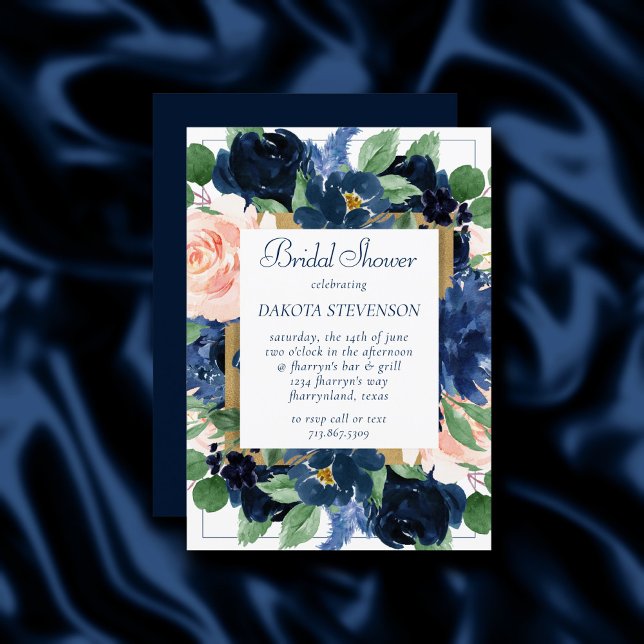 Chic Blooms | Romantic Blush and Navy Rose Shower Invitation (Creator Uploaded)