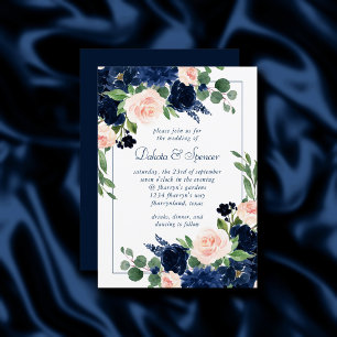 Chic Blooms Romantic Blush Navy Frame Wedding Invitation
