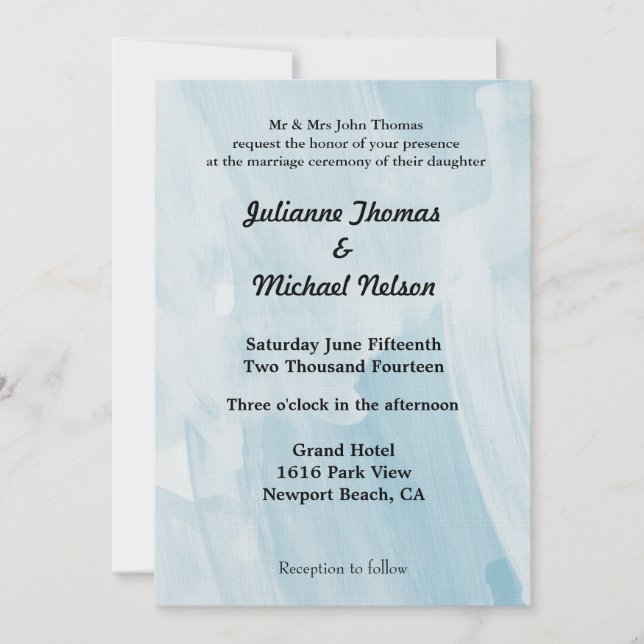 Chic Blue Abstract Wedding Invitation (Front)