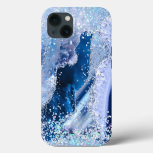 Chic Blue Agate w/Opalescent Sparkles iPhone 13 Case