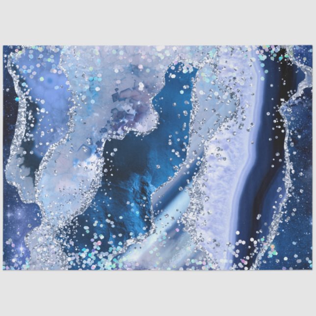 Chic Blue Agate w/Opalescent Sparkles Tissue Paper (Front)