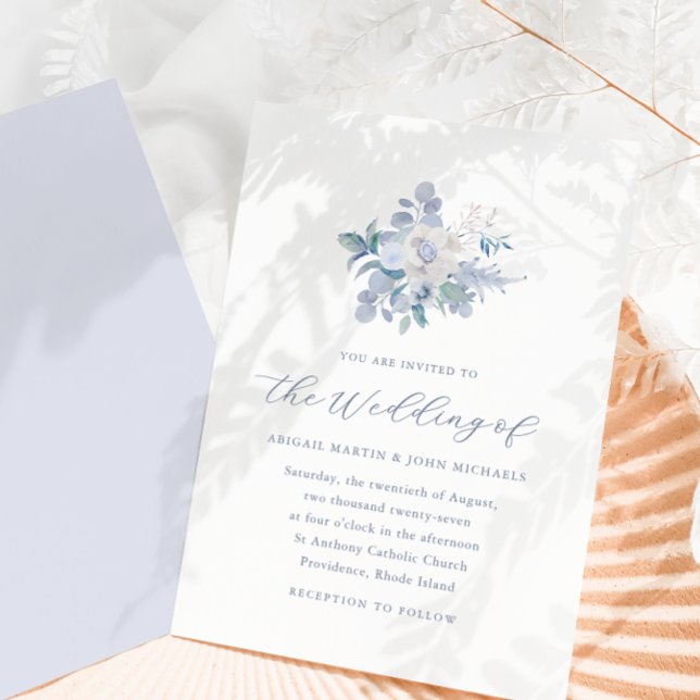 Chic Blue Airy Watercolor Floral Photo Invitation (Creator Uploaded)